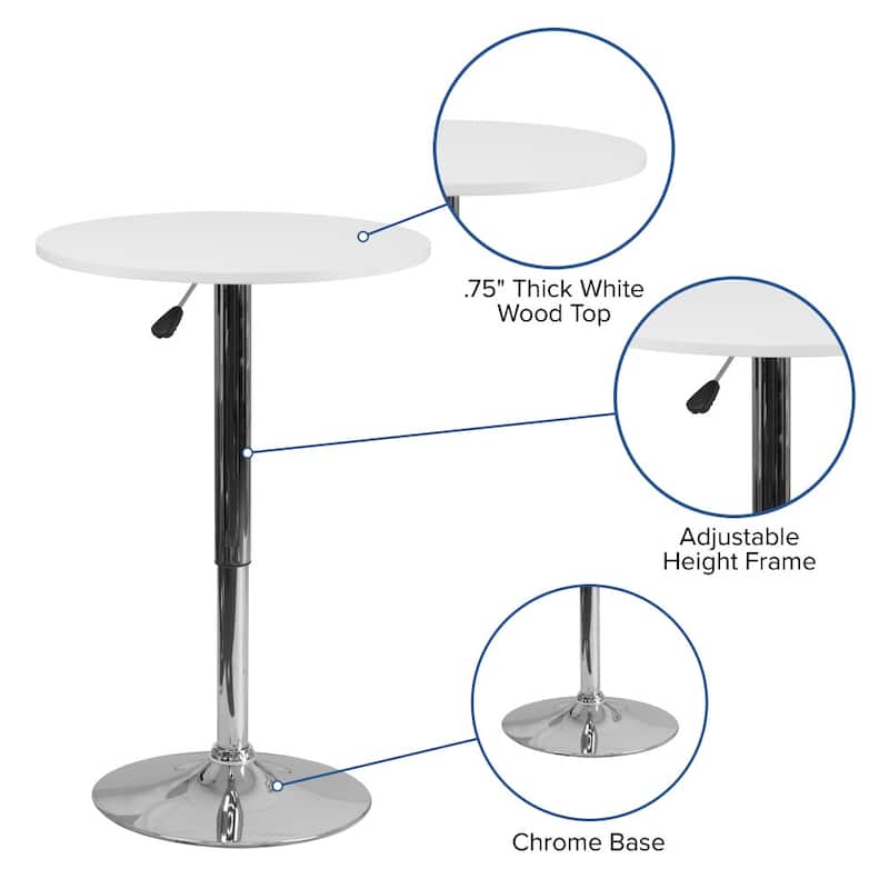 23.75" Round Adjustable White Wood Table (Adjustable Range 26.25" - 35.75")