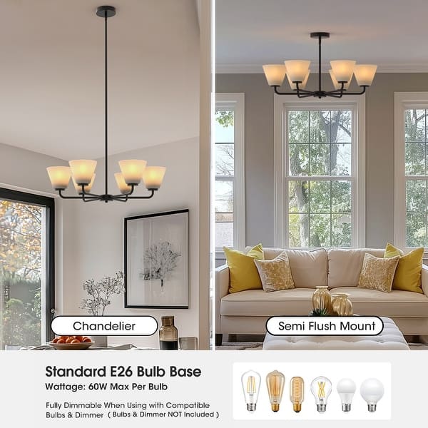 slide 2 of 5, YANSUN Black Dual Mount Light Rod Accessories for 6-Light Pendant Ceiling Light Fixture, E26 No Light Source or Shades Included 44 * 35 * 17.5 - Black