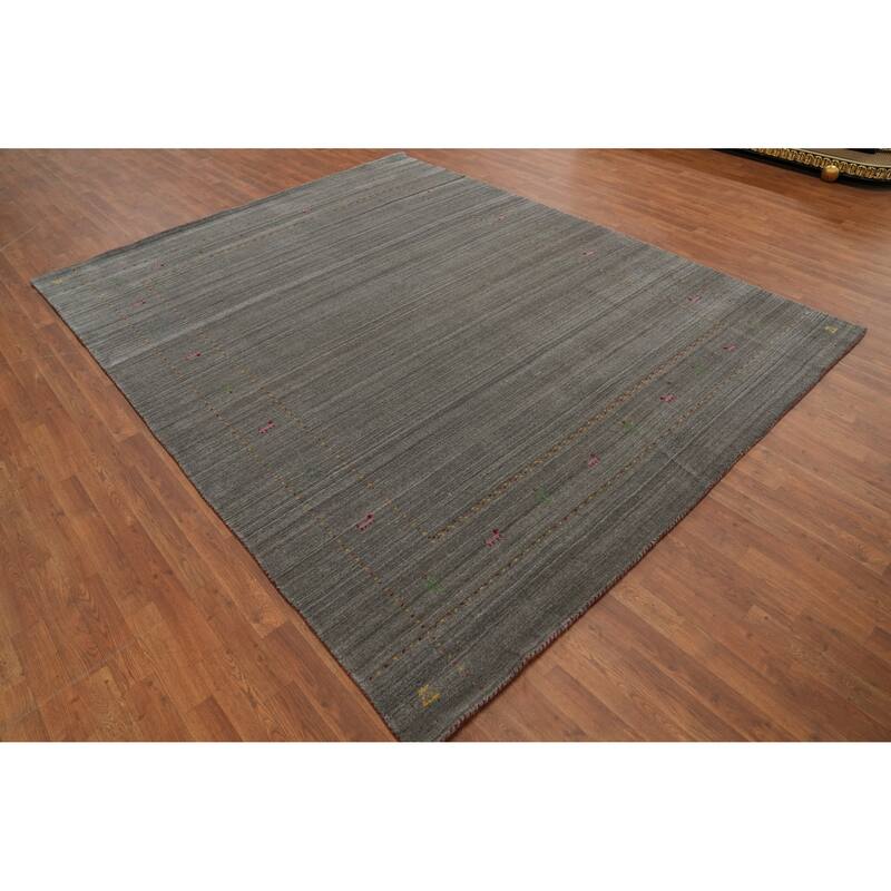 Hand Knotted Oriental 100% Wool Carpet Tribal Animal Pictorial Greys & Charcoal Gabbeh Area Rug - 9' 9'' X 7' 11''