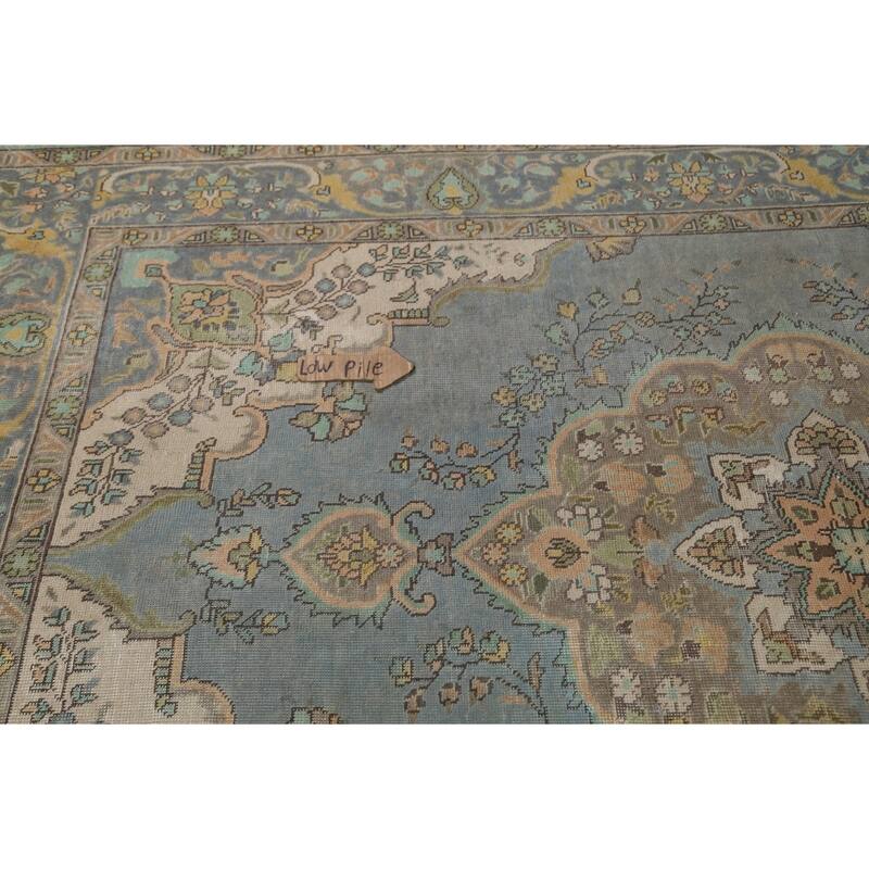 Hand Knotted Oriental 100% Wool Carpet Traditional Medallion Navy Blue & Blues Tabriz Area Rug - 9' 4'' X 6' 8''