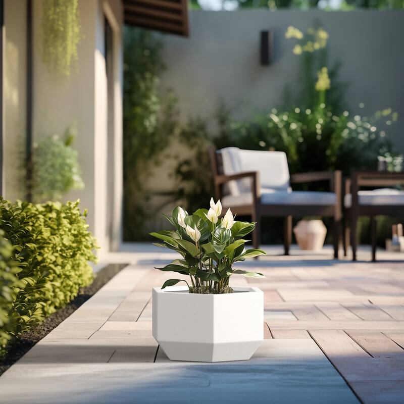 Concrete Geometric Plant Pots / Large Indoor and Outdoor flower Planters - 11 Inch High - Crisp White