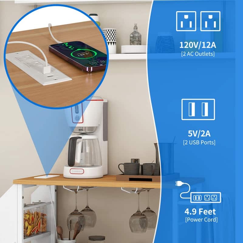 Rolling Kitchen Island Cart With Storage Shelf and Power Outlet