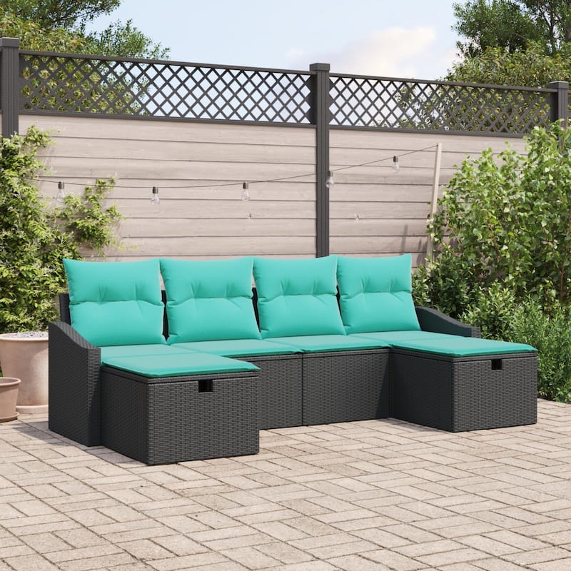 vidaXL 6 Garden Sofa Set with Cushions Black/Brown/Grey Poly Rattan - 98.8 x 46.1 x 27.2 - Black