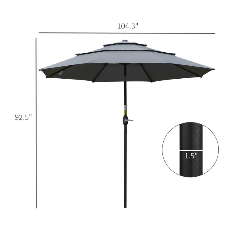 9FT 3 Tiers Patio Umbrella with Crank and Push Button Tilt