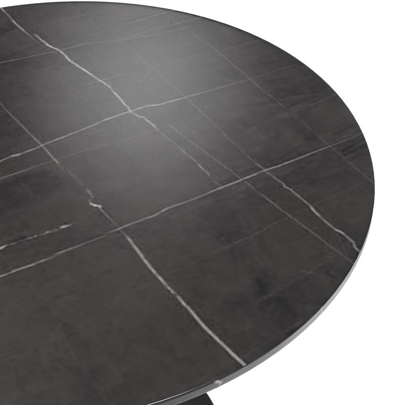 Verve Dining Table with a 36" Round Stone Tabletop in Black Steel - 35.43