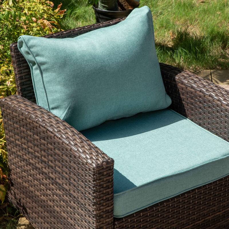 MAISON ARTS 7-Seat Patio Furniture Wicker Conversation Set with 2 x Swivel Glider Sofa Chairs, 3-seat Sofa and Ottoman