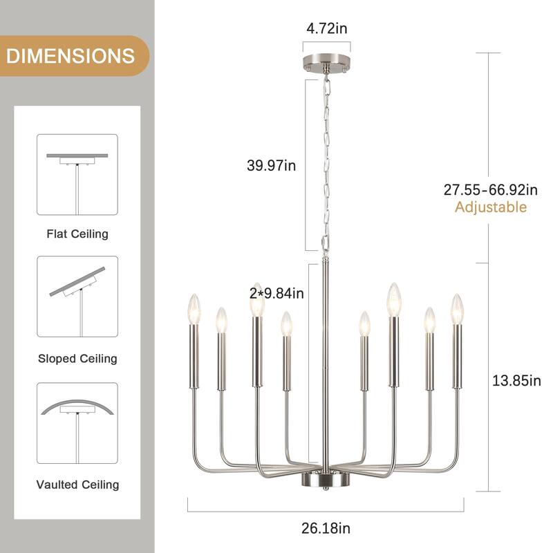 8-Light Modern Farmhouse Candle Chandelier for Kitchen Island Living Dining Room Bedroom