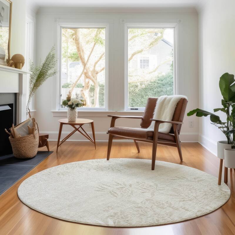 Premium Washable Super Soft Floral Imprints Mayfield Rug - Beige - 8' x 8' - Round
