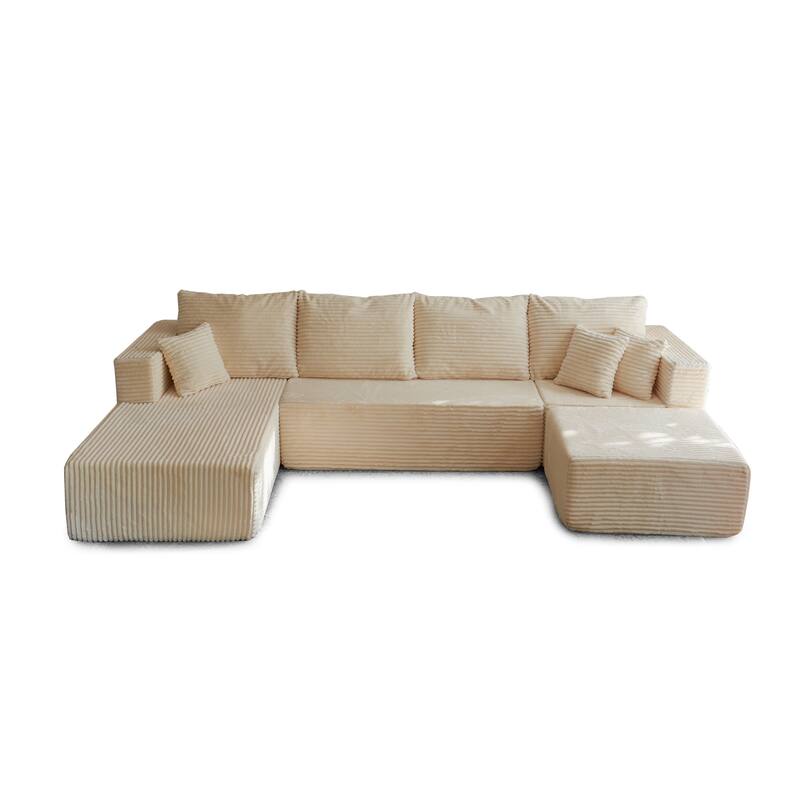 Corduroy Modular Sectional Sofa with Ottoman, U Shaped Upholstered Couch