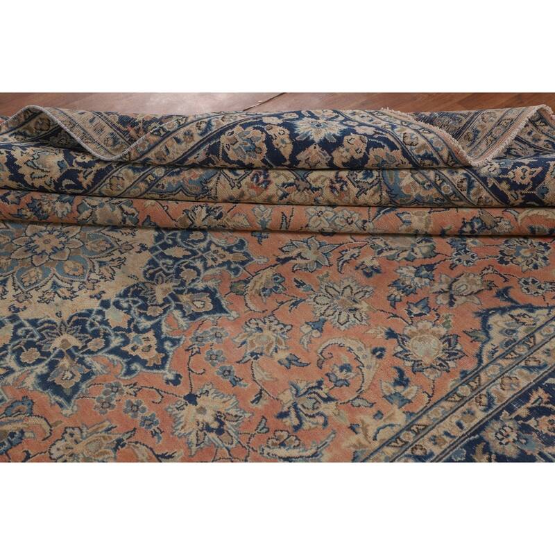Traditional Orange Kashan Persian Vintage Rug Hand-Knotted Wool Carpet - 8'3"x 13'0"