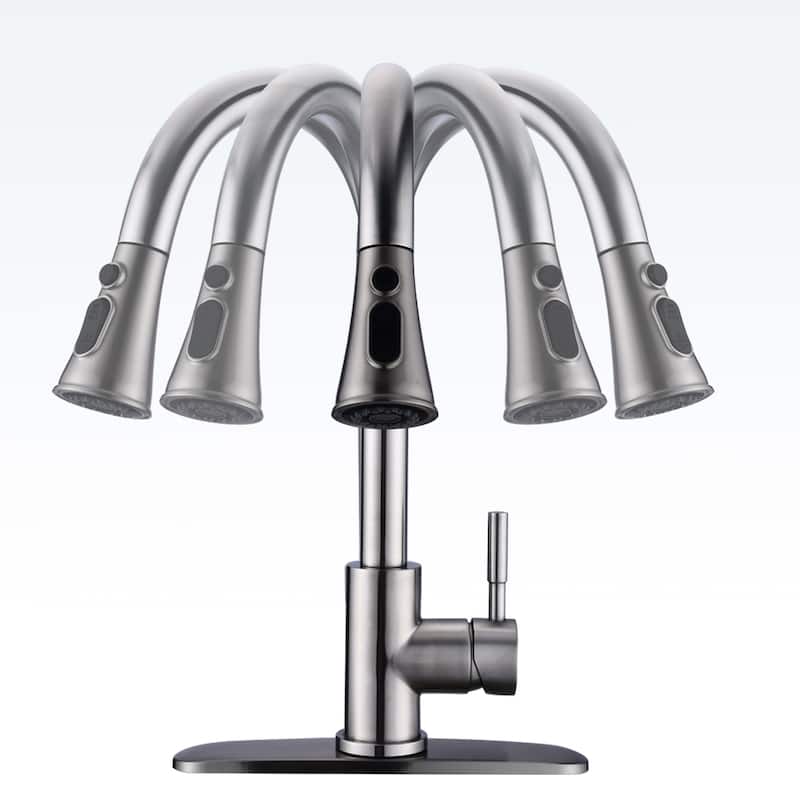 Proox Commercial Single Handle Pull Down Sprayer Kitchen Sink Faucet with Soap Dispenser
