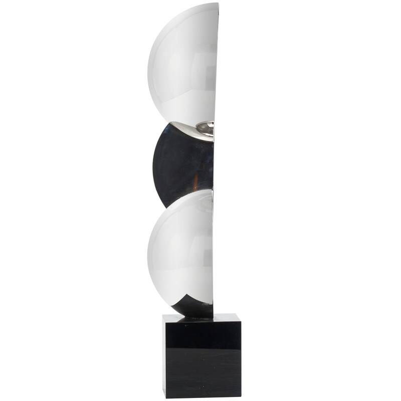 Dark Gray Crystal Quartered Stacked Orbs Geometric Decorative Sculpture with Square Black Base