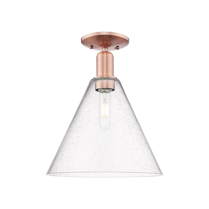 Innovations Lighting 716-1C-15-12 Berkshire Glass Semi-Flush Berkshire - Antique Copper / Seedy