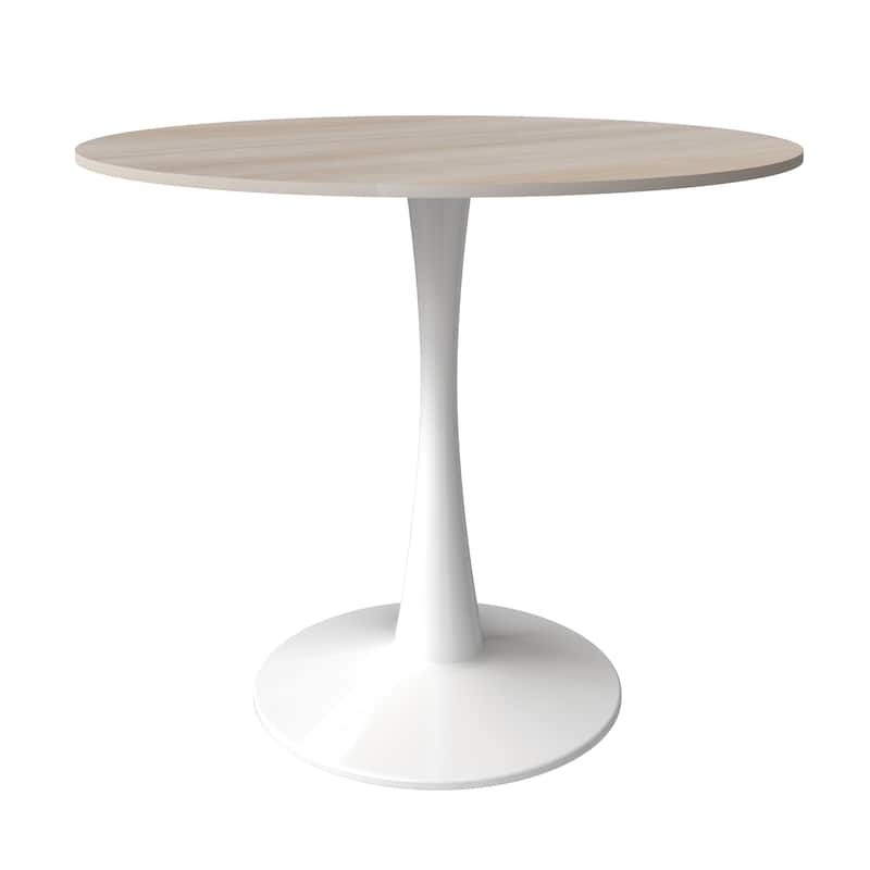 Bristol Round Dining Table for 4, 35" Sintered Stone Tabletop with White Stainless Steel Pedestal Base
