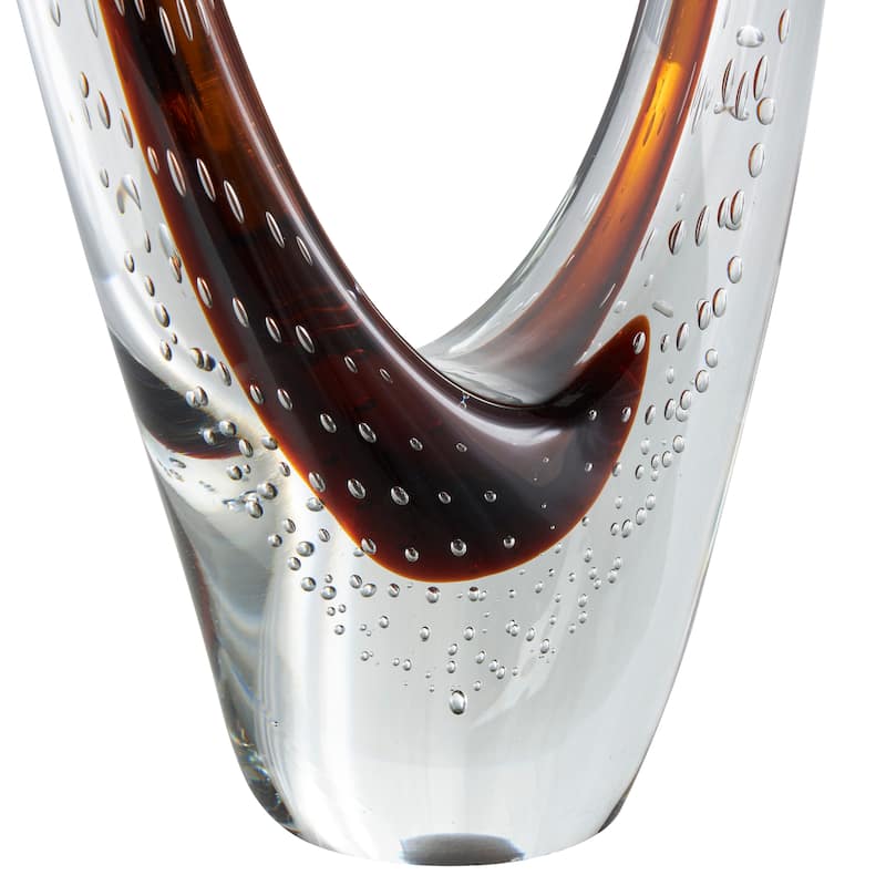 Dark Blue or Copper Glass Cutout Oval Ombre Abstract Sculpture with Bubble Texturing and Clear Accents