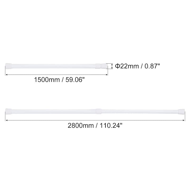 Tension Curtain Rod, Adjustable, 0.79" Dia White - 59-110 inch