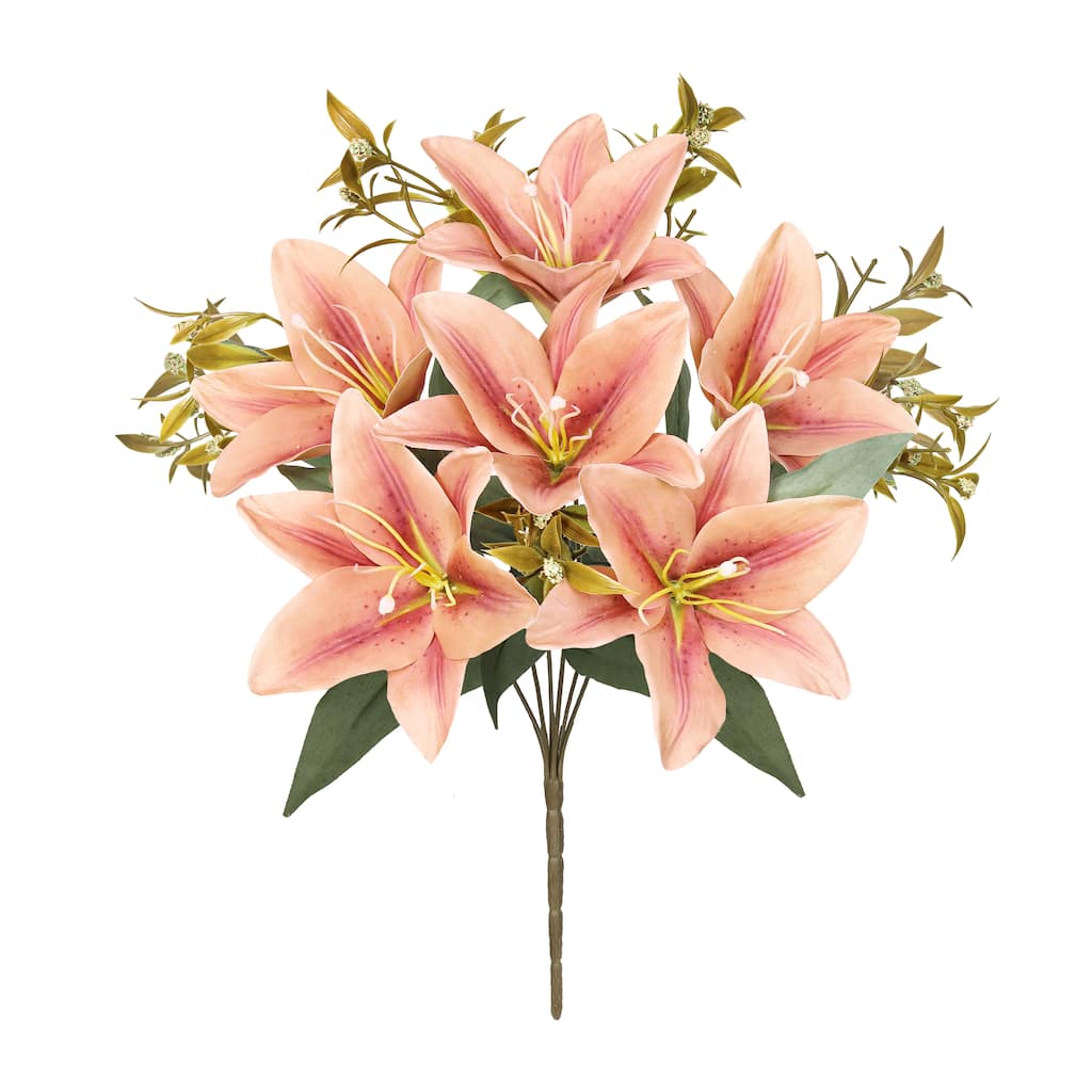 Set of 4 Rose Cafe Artificial Stargazer Lily Flower Stem Bush Bouquet 13in - 13" L x 8" W x 8" DP