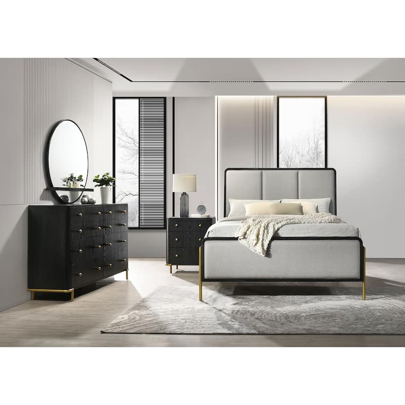 Arini 4-piece Upholstered Panel Bedroom Set - Black/Grey - Eastern King