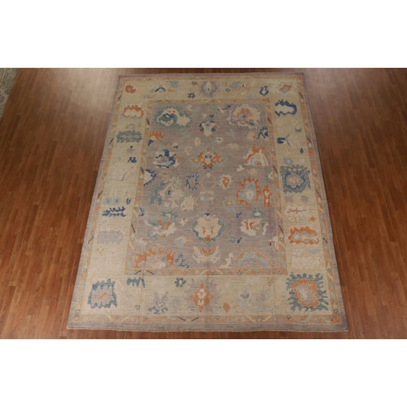 Floral Oushak Turkish Area Rug Handmade Grey Wool Carpet - 9'4"x 12'2"