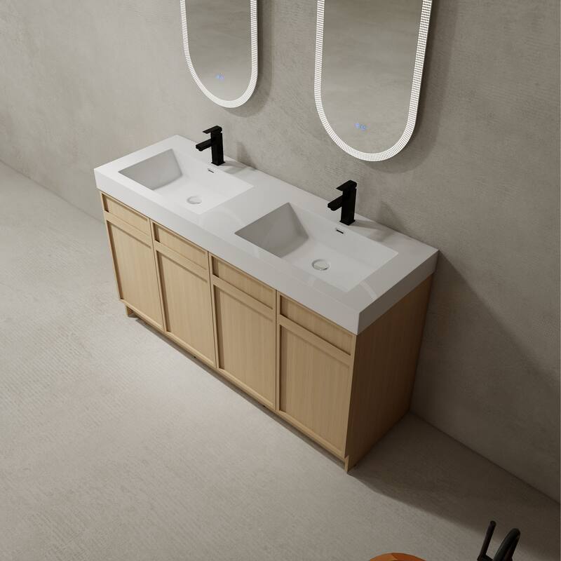 Double Sink Bathroom Vanity with Resin Basin, Soft-Closing Doors, Adjustable Shelves, Scratch