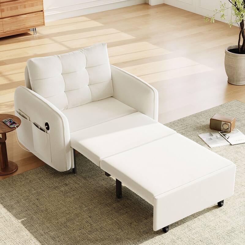 Roomfitters 3-in-1 Sleeper Chair Bed, 80'' Pull Out Lounge with USB Charging, Storage Pockets, Chenille