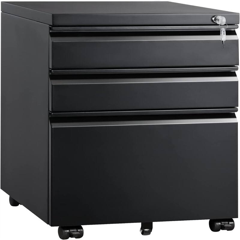 3 Drawer Mobile File Cabinet - New Style -Black
