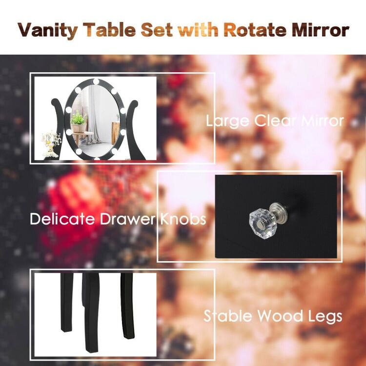Touch Switch Makeup Dressing Vanity Table Set with 10 Light Bulbs - 31.5" x 16" x 54" (L x W x H)
