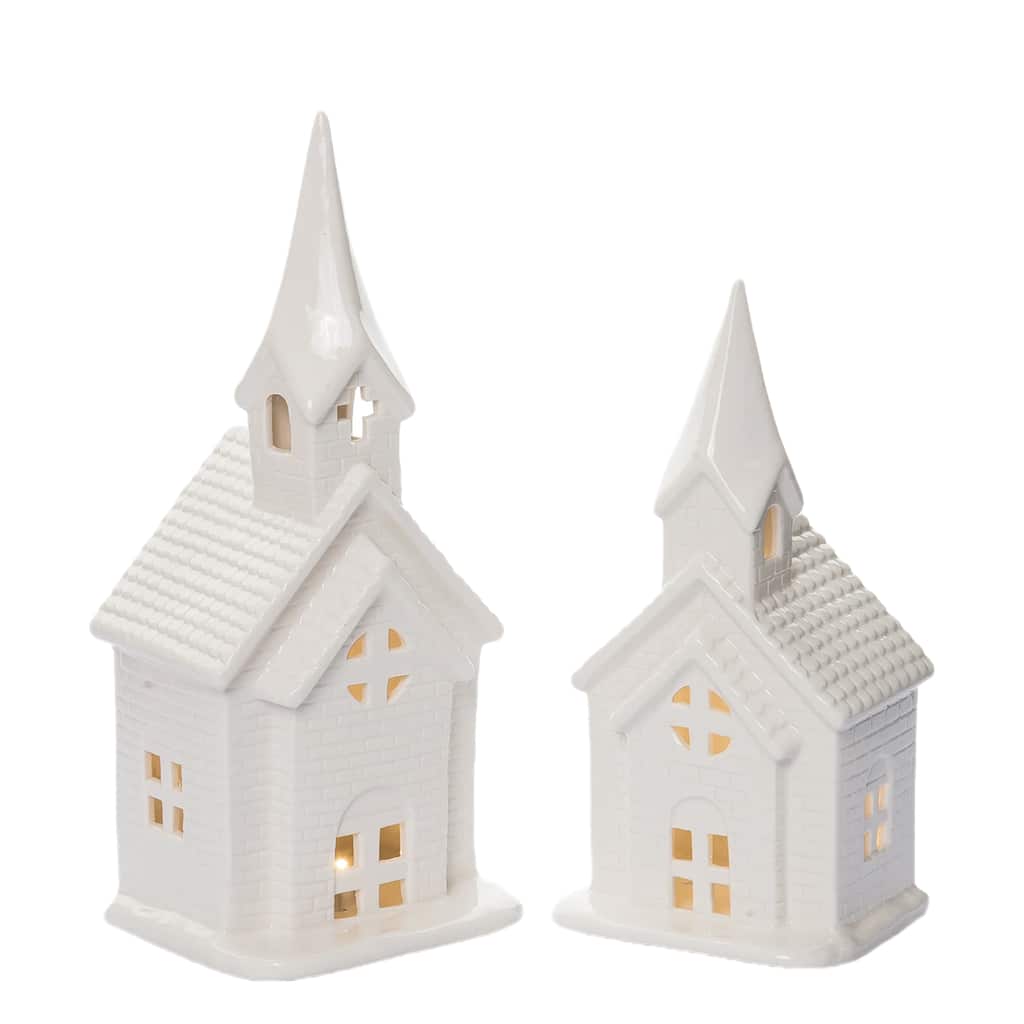 Transpac 13 in. Holiday Church Set of 2