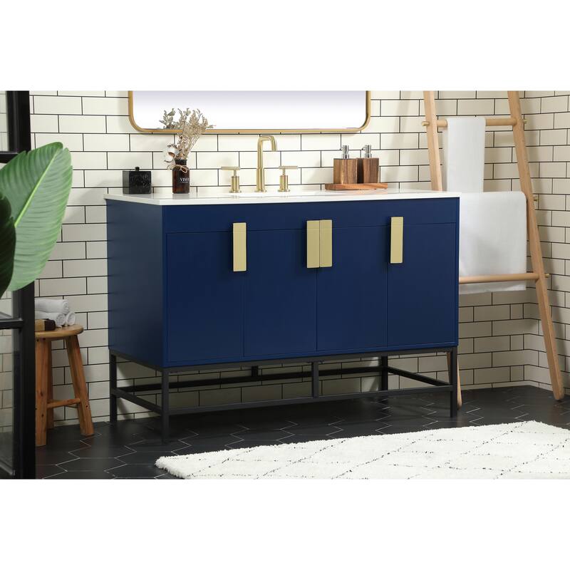 Icon 48 - 60 Inch Single Bathroom Vanity with Ivory White Engineered Marble