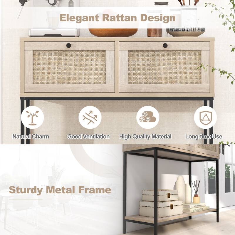 Gymax Console Table Entryway Table Long Sofa Side Table w/ Open Shelf
