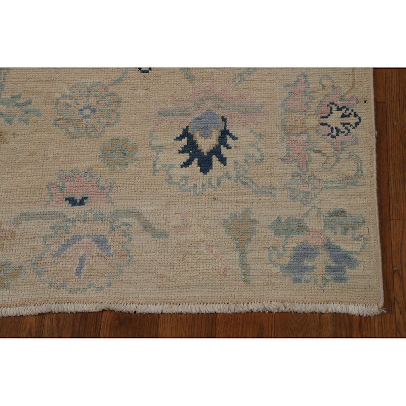 Beige Oushak Turkish Runner Rug Hand-Knotted Oriental Wool Carpet - 3'0" x 9'9"