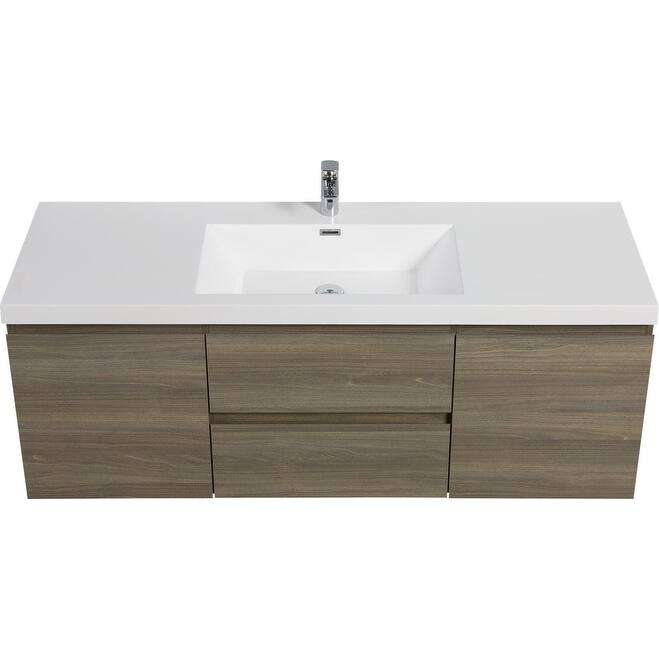 ABRUZZO 60" Floating Bathroom Vanity with Integrated Resin Top Basin 2 Cabinets 2 Soft Close Drawers Full Assembly