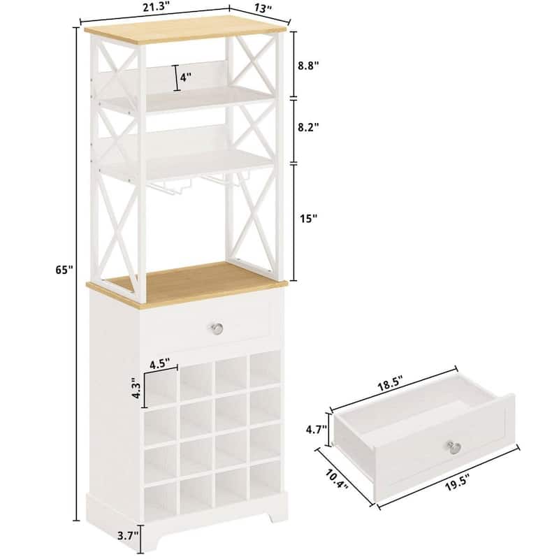 Metal MDF Wine Rack Cabinet with Drawer and Shelves - 65'' H X 13'' D x 21.3" W
