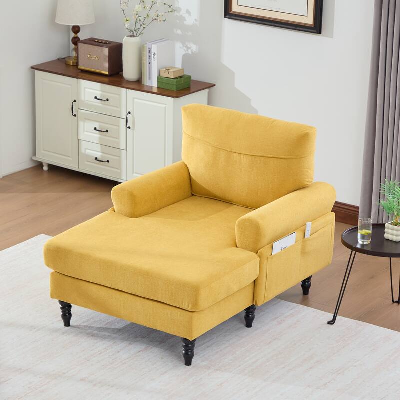 Modern Minimalist Chenille Fabric Chaise Lounge Recliner Single Sofa Living Room Bedroom