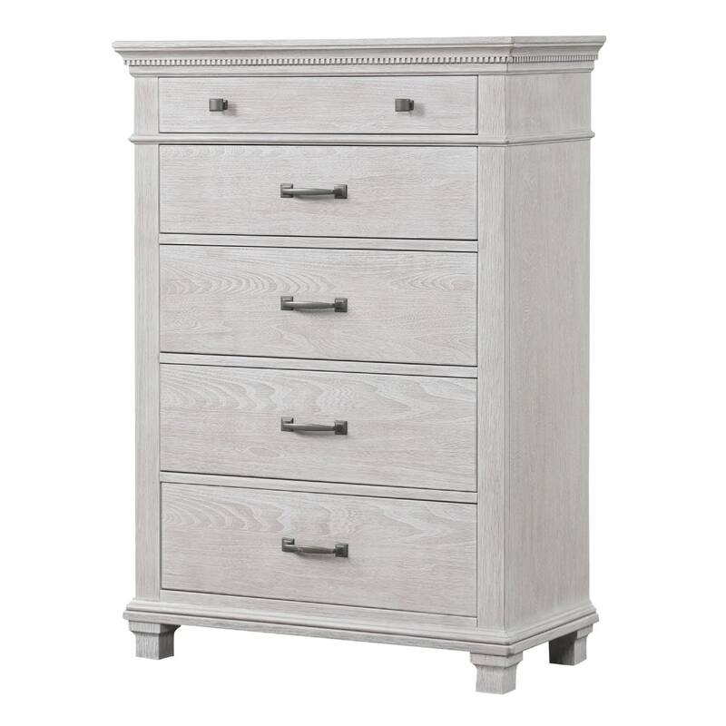 Leyne Tall Dresser Chest, 5 Drawers, Farmhouse Weathered Gray Solid Wood