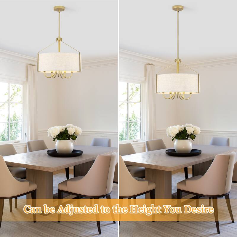 18.35inch 5-Light Modern Adjustable Height Chandelier Metal Frame with Shade for Multiple Spaces