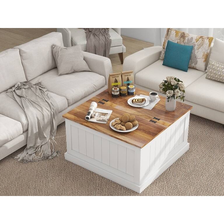 Farmhouse Coffee Table,Wood Center Table with Hinged Lift Top, Rustic Cocktail Table with Hidden Storage