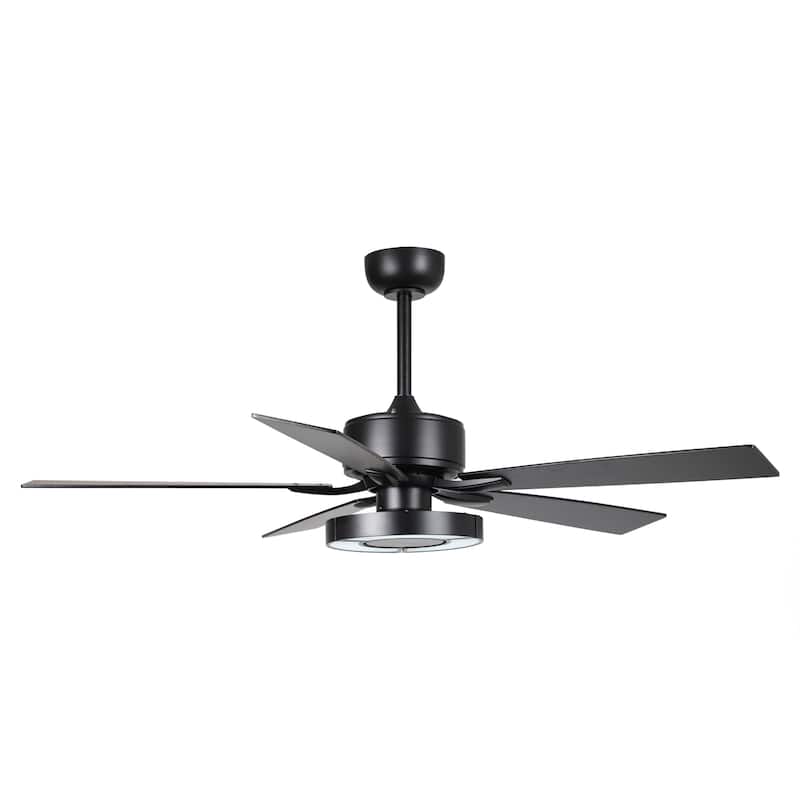 52" Black Wooden 5-Blade Dimmable Modern Ceiling Fan with Light and Remote
