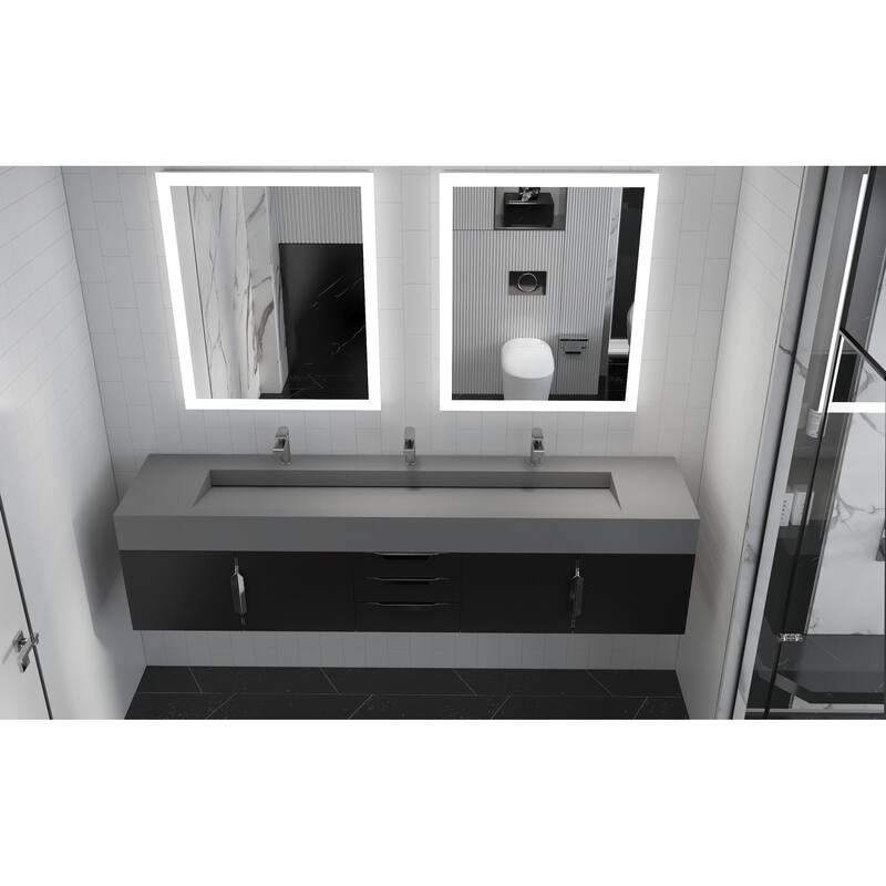 Nile 84" Wall Mounted Bathroom Vanity Set gr/ Gray Top