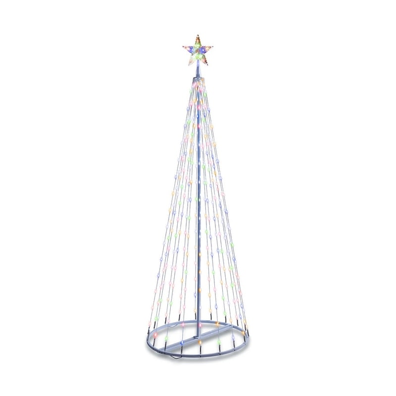 6FT Tall Plastic Multicolored LED Animated Lightshow Cone Tree, Indoor Outdoor Christmas Decoration - White