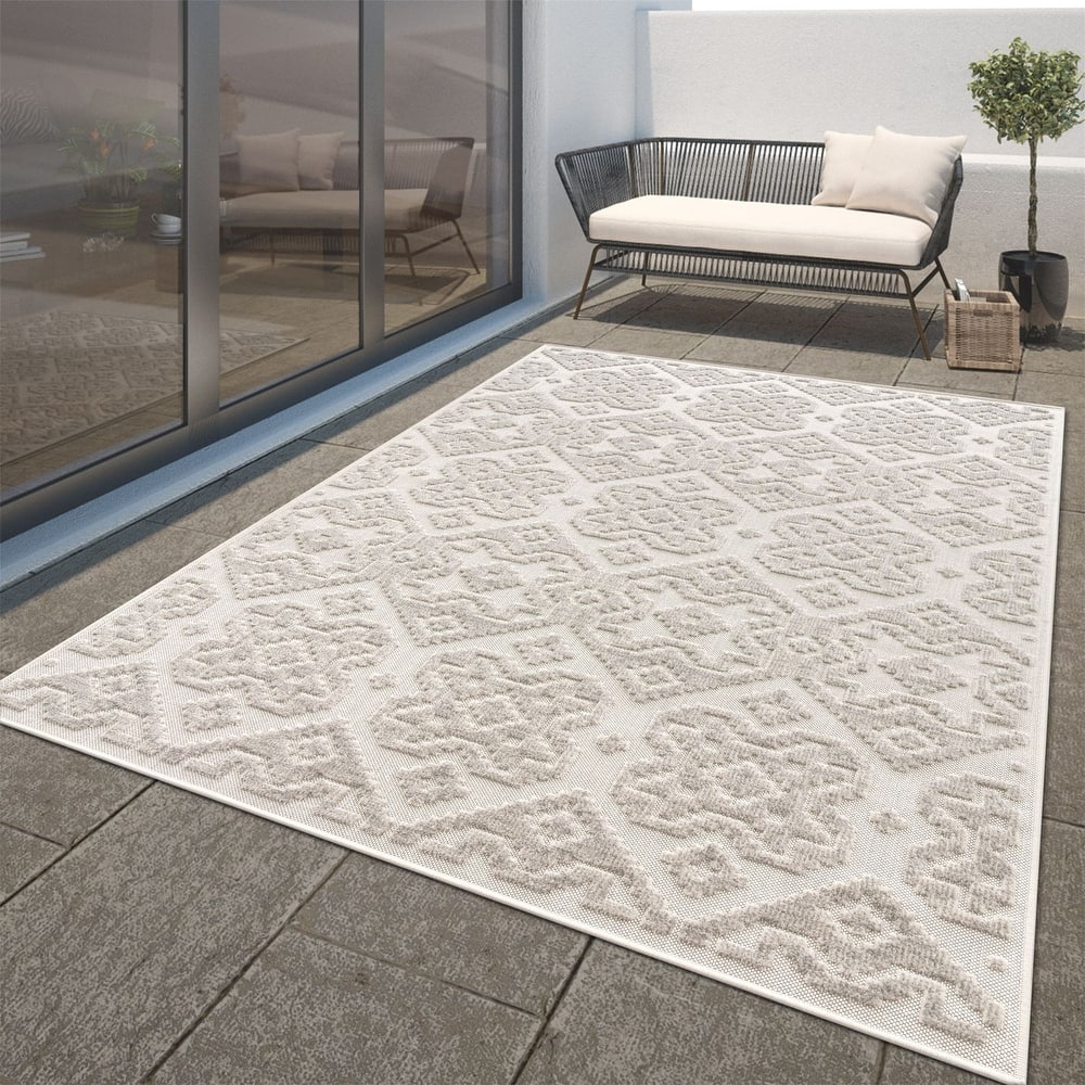 In- & Outdoor Rug Marrakesh Trellis Pattern with High/Low Effect
