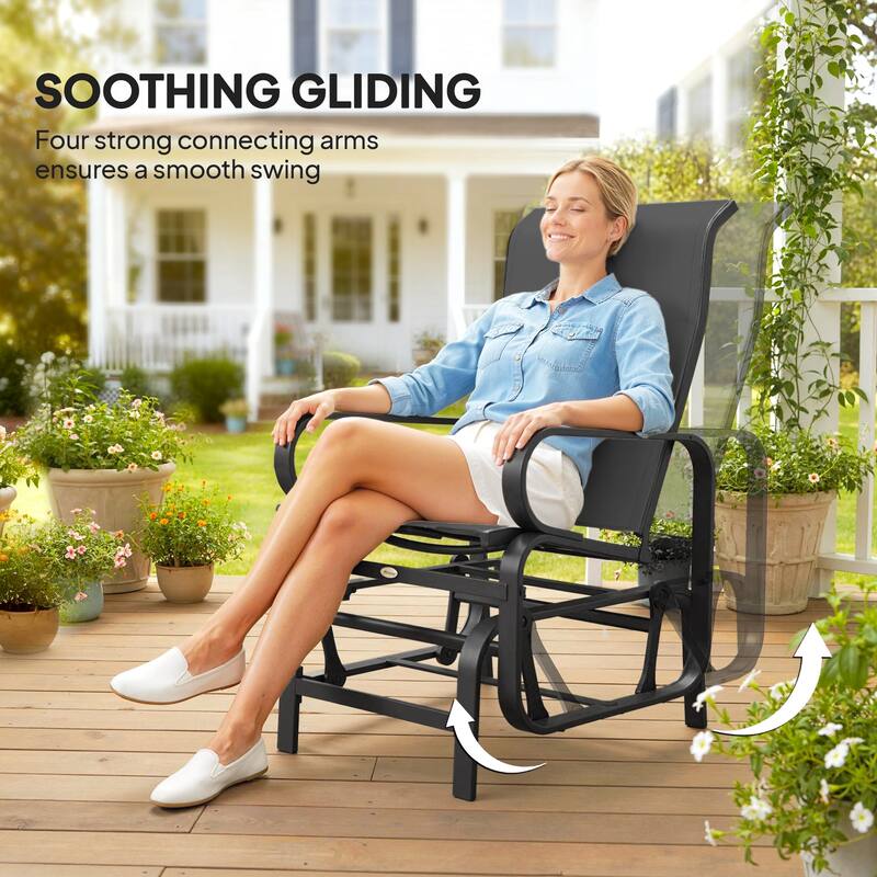 Outsunny Outdoor Glider Chair Set of 2, Gliders for Outside Patio with Smooth Rocking Mechanism , Black