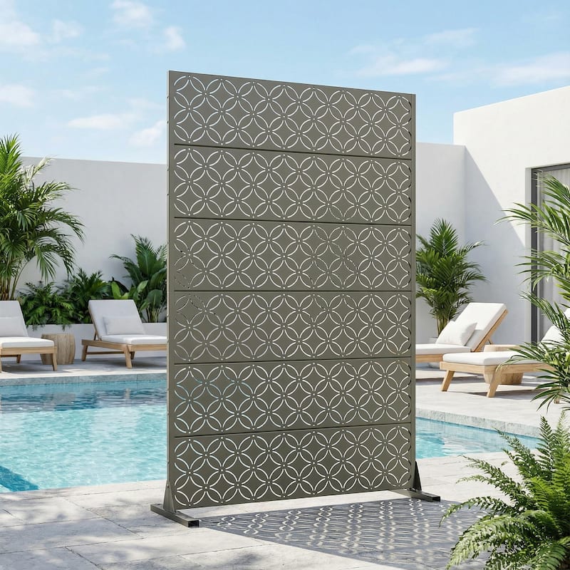 Palace Metal Privacy Screen Panel Free Standing - Olive Green - 72*47
