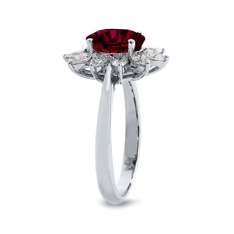 Auriya 2ct Oval-cut Red Ruby Sunburst Halo Diamond Engagement Ring 3/4ctw 18K Gold