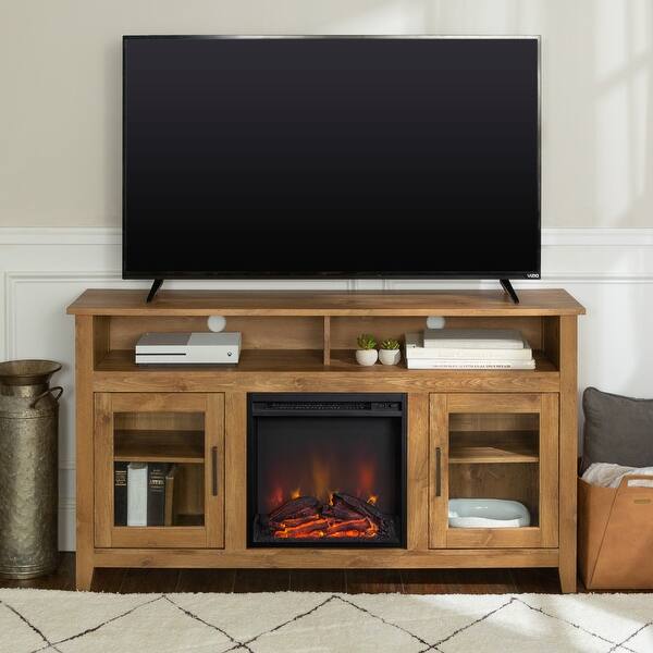 Shop 58 Inch Highboy 2 Door Fireplace Tv Stand Console On Sale Overstock 16000197