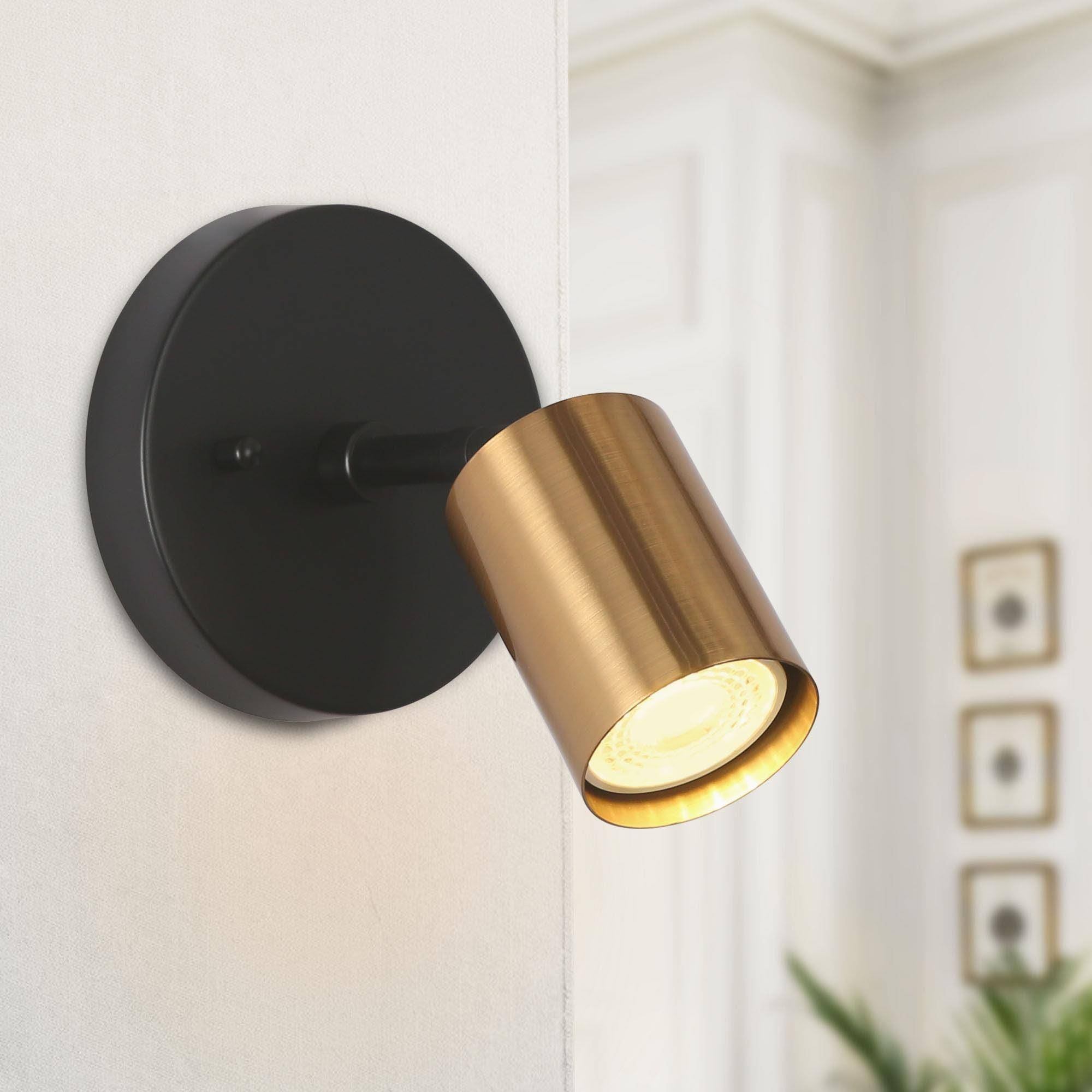 Modern 1-Light Black Gold Wall Sconce Metal Bathroom Vanity Lights - 4.7" L x 7" W x 6" H