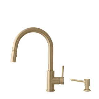 STYLISH Brushed Gold Single Handle Pull Down Kitchen Faucet with Soap Dispenser - Brushed Gold