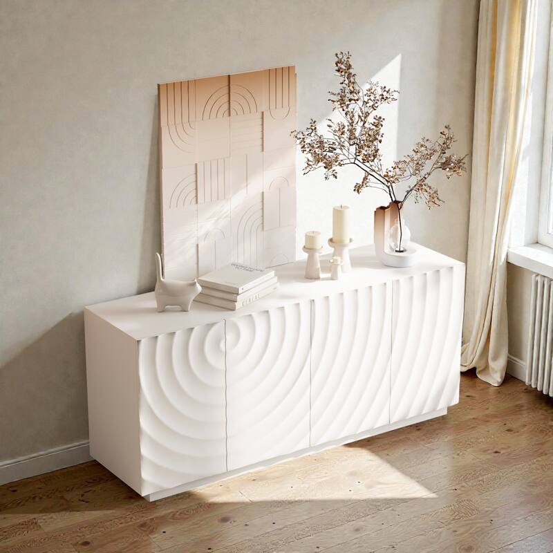 59 Inch Modern Buffet Cabinet with Storage, 4 Door Accent Sideboard with Shelves, Freestanding Floor Cabinet