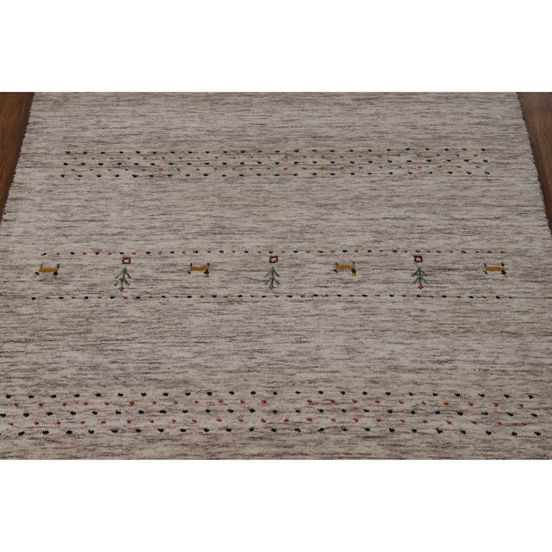 Gabbeh Oriental Rug Hand-Knotted Bedroom Beige Wool Carpet - 4'1" x 5'9"