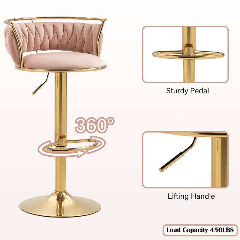 Modern Velvet 26" Adjustable Swivel Bar Stools (Set of 4)